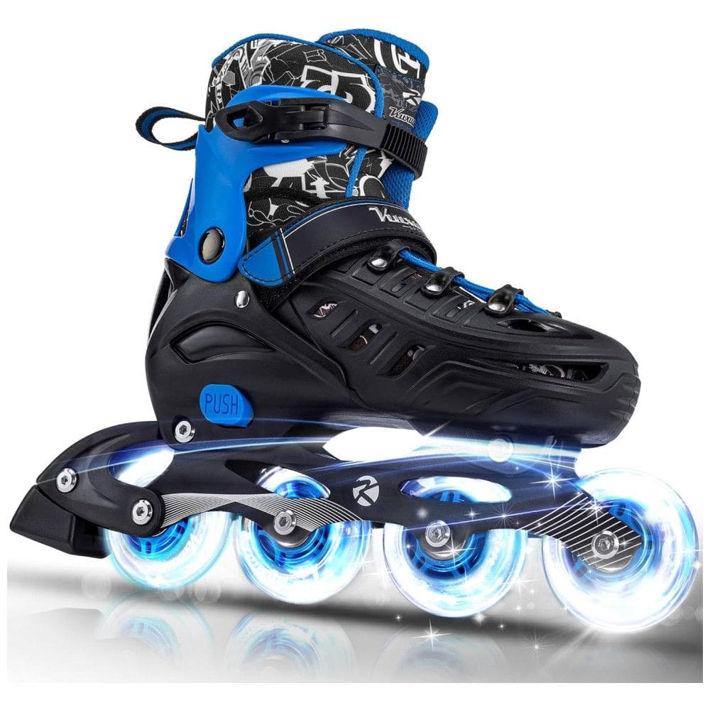 Patins Regulável e Ajustável para Crianças com Rodas Iluminadas, Tam BR 33 a 37, Kuxuan, Azul