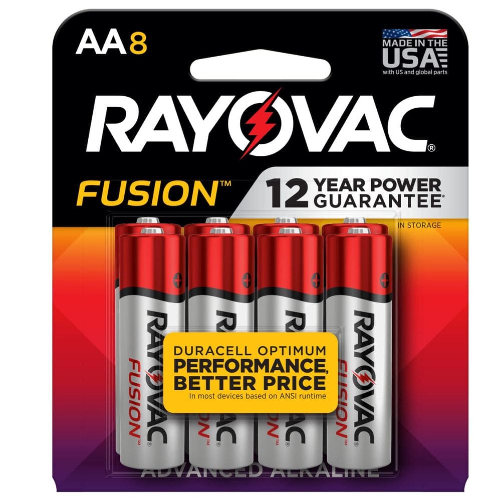 Pacote com 8 pilhas alcalinas AA Rayovac Fusion