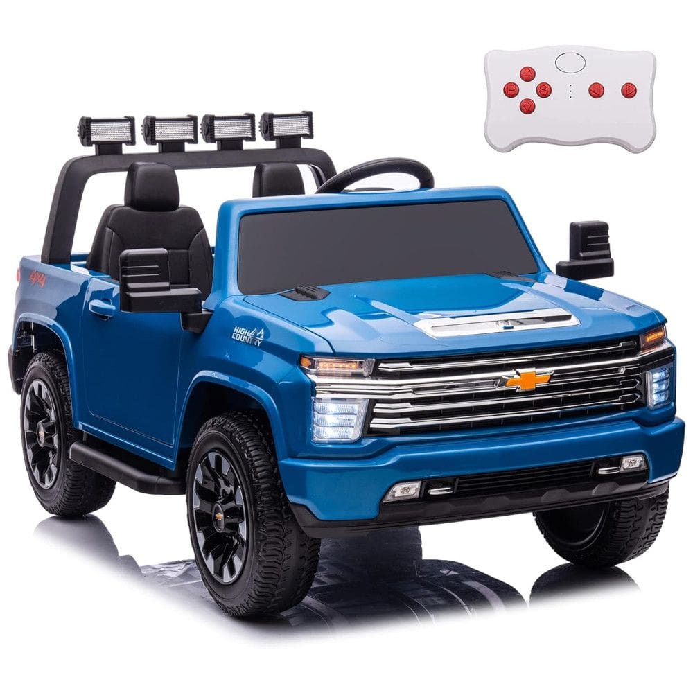 Carro Elétrico Infantil a Bateria 4X4, 2 Lugares com Controle Remoto, Pneus EVA, Música e Luz LED, 24V, NEWQIDA Chevrolet Silverado HD, Azul