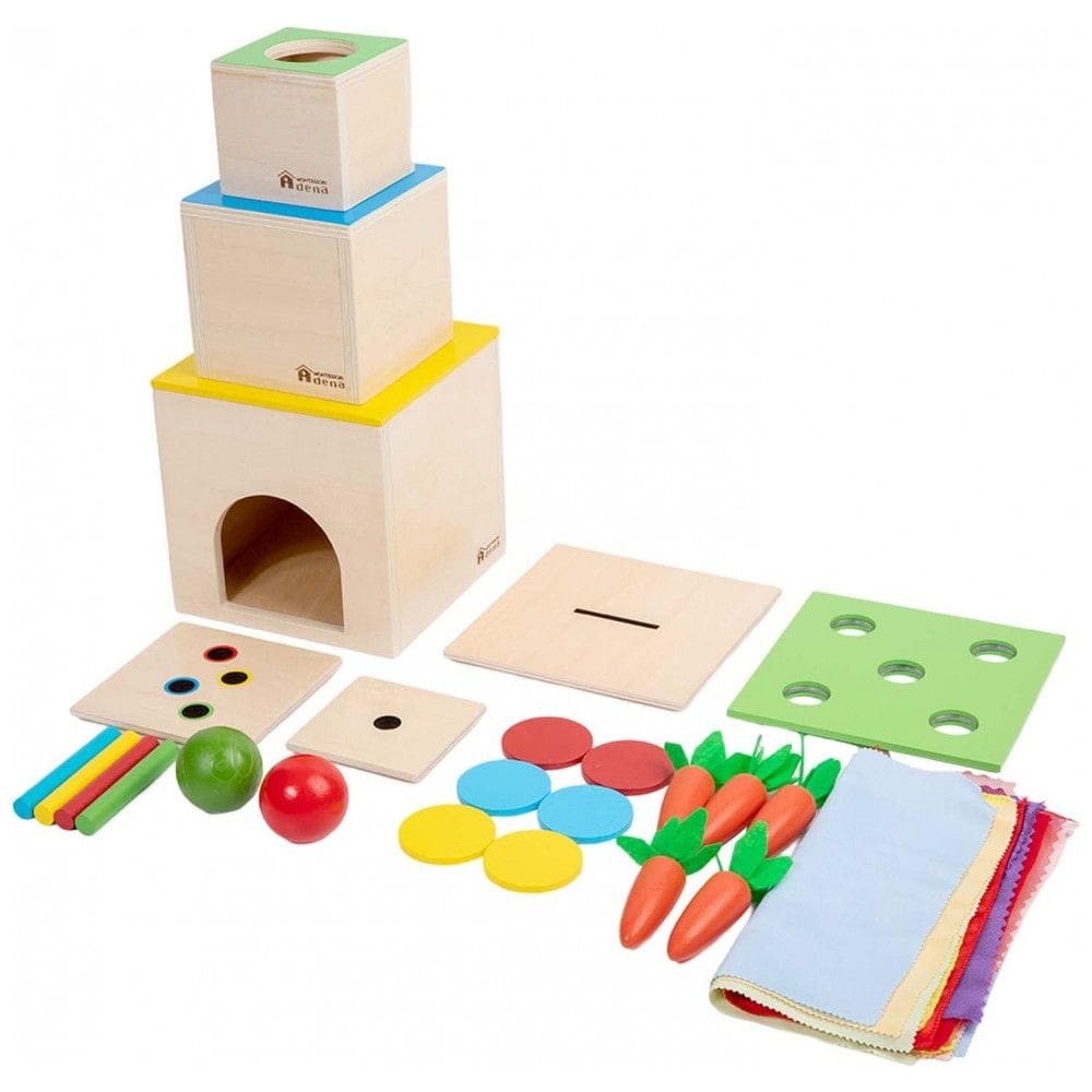 Kit de Brinquedo Montessori 6 em 1 com Caixas de Empilhar e Outras Atividades, Adena Montessori