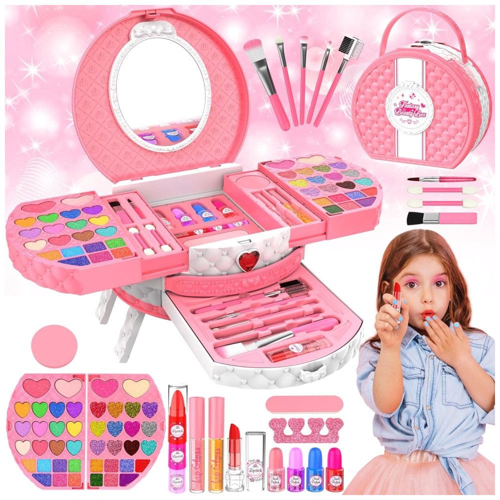 Kit de Maquiagem Infantil com 66 Peças para Crianças de 3 a 10 Anos, MINIFUN, Rosa e Branco