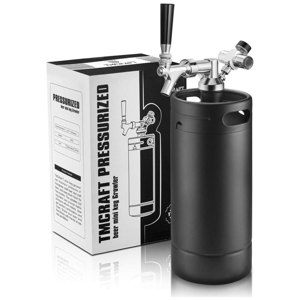 Chopeira Portátil 5L com Torneira e Regulador de CO2, Aço Inoxidável, TMCRAFT, Preto