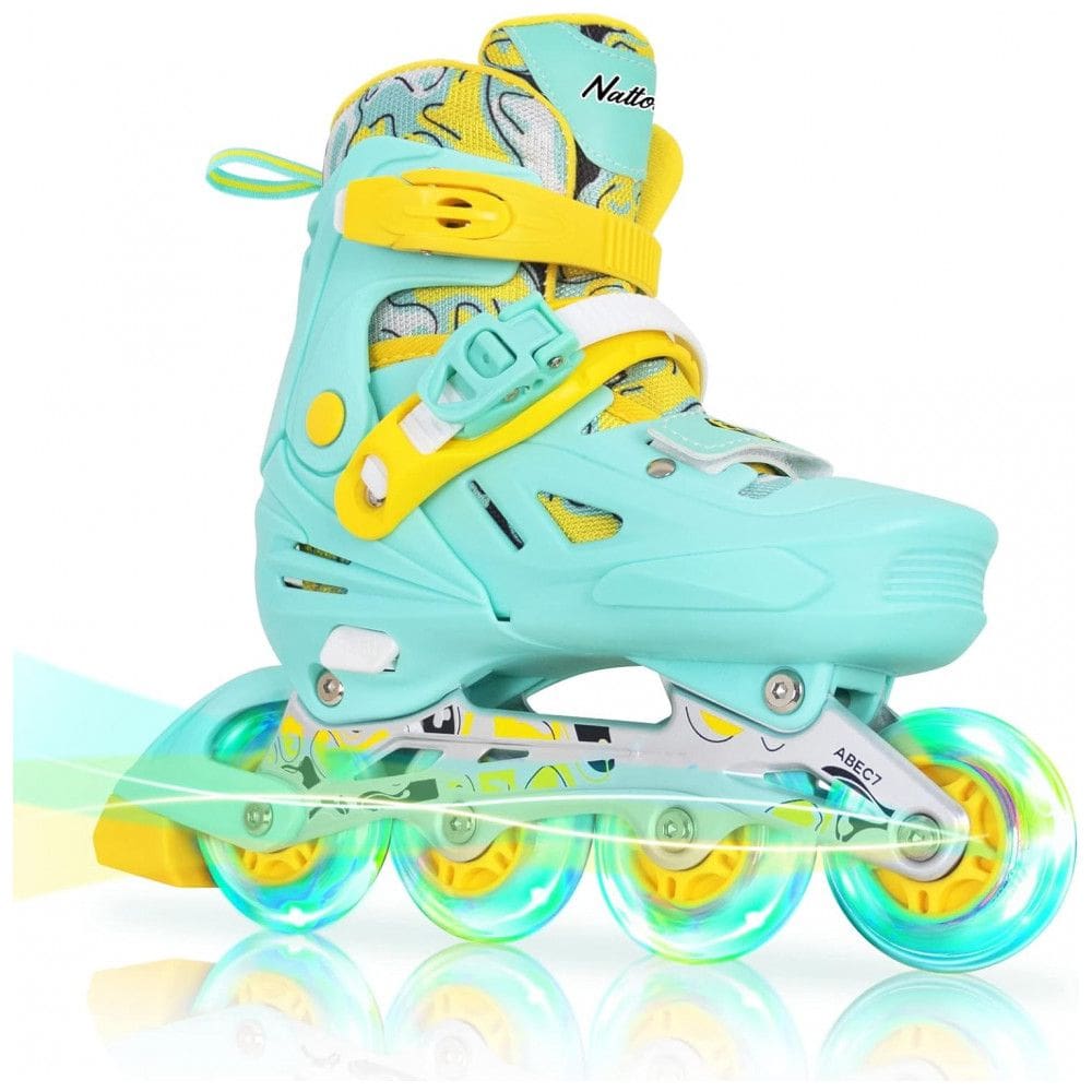 Patins Regulável para Crianças com Rodas Iluminadas para Iniciantes, Tam BR 35 a 39, Nattork, Azul Teal
