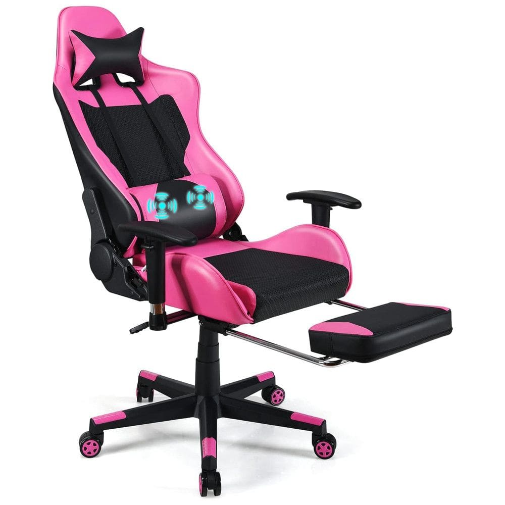 Cadeira Gamer Ergonômica Ajustável com Apoio para os Pés, POWERSTONE, Rosa
