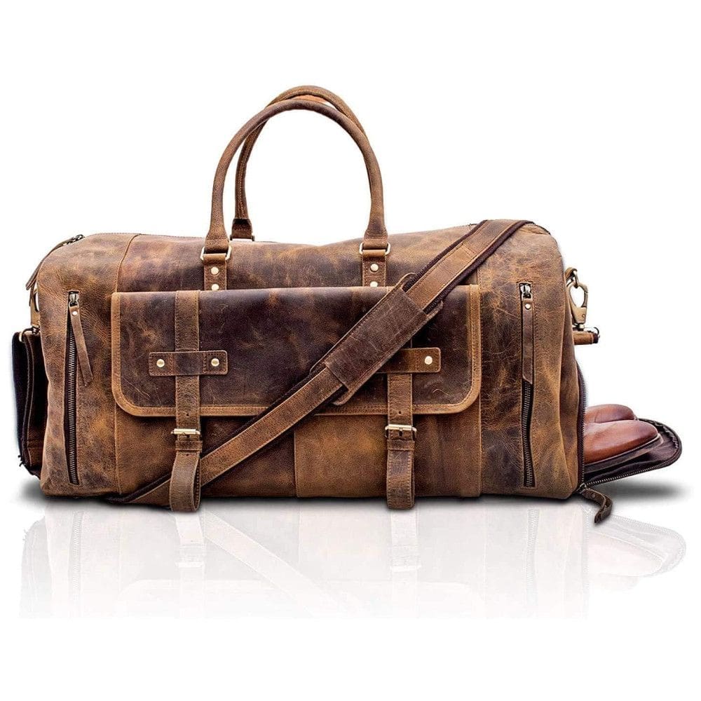 KomalC Bolsa de Viagem Masculina Clássica de Couro , Marrom