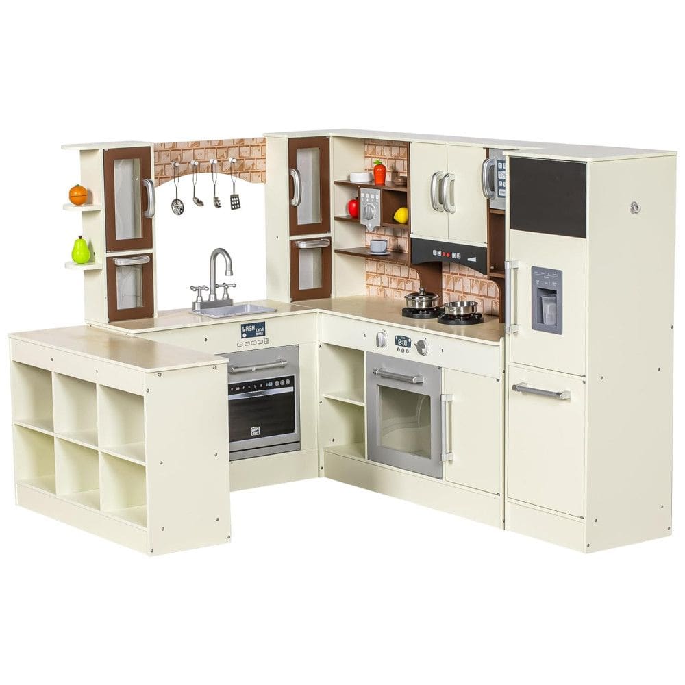 Cozinha Infantil Modular em Madeira com Luz e Som para Crianças Acima de 3 Anos, BRINJOY, Branca