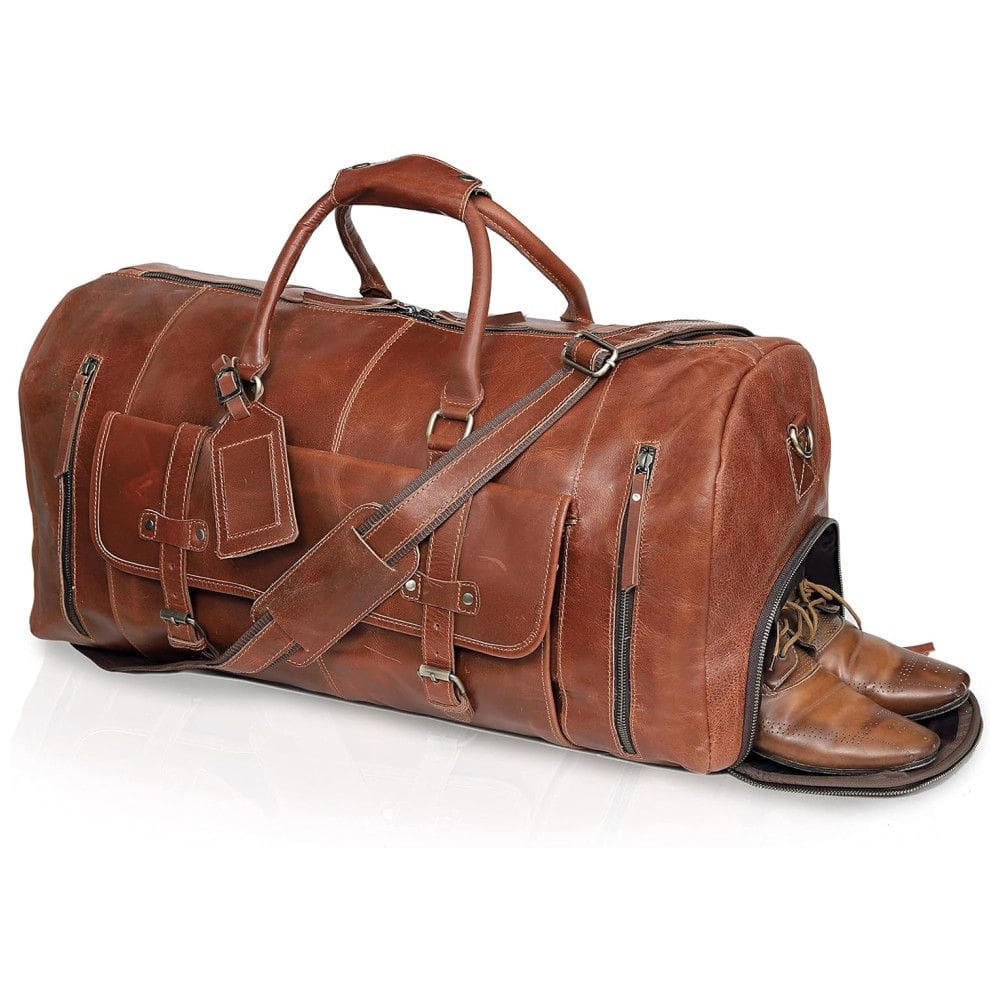 C Cuero Bolsa de Viagem Masculina Clássica de Couro , Marrom