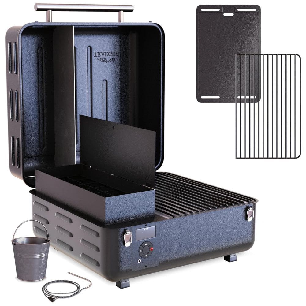 Churrasqueira á Pellet de Madeira Portátil com Controle Digital e Superfície de Cozimento Total 1135 cm2, Traeger Ranger, Preto
