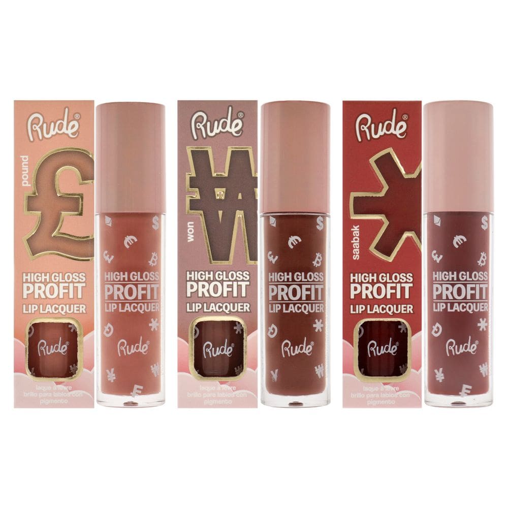 Kit de verniz labial Rude Cosmetics High Gloss Profit 3 peças