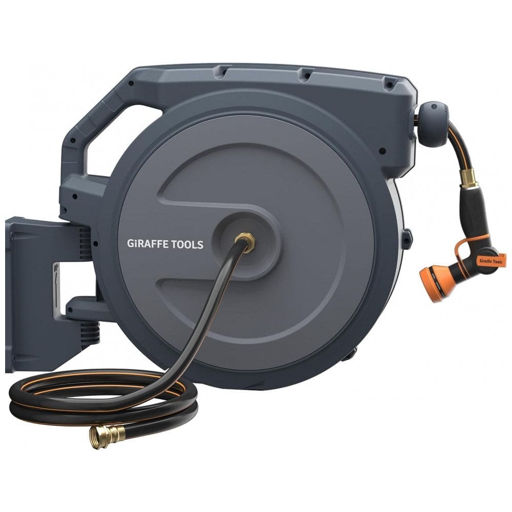 Mangueira de Jadim 27M com Enrolador Retrátil, Rebobinamento Automático e Giratório de 180, Giraffe AW405, Cinza Escuro