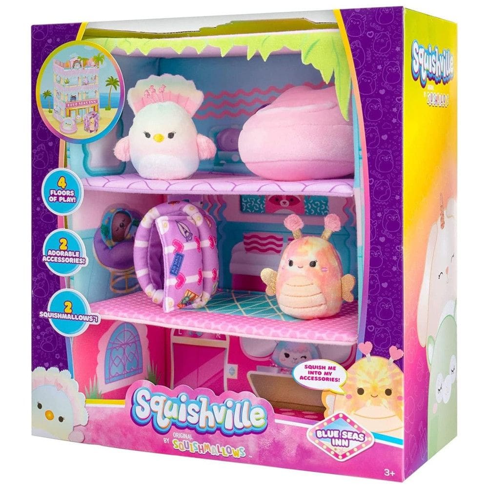 Kit 2 Pelúcias Squishmallows de 5 cm Balia e Briannika com Playset para Crianças, Squishville SQM0445, Colorido