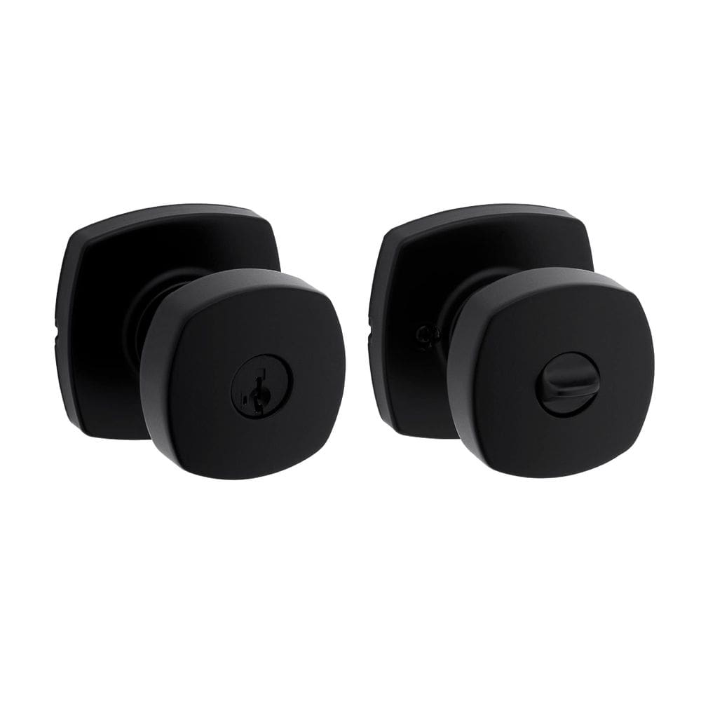 Maçaneta de porta Kwikset Arroyo Knob Entry com fechadura e chave preta fosca