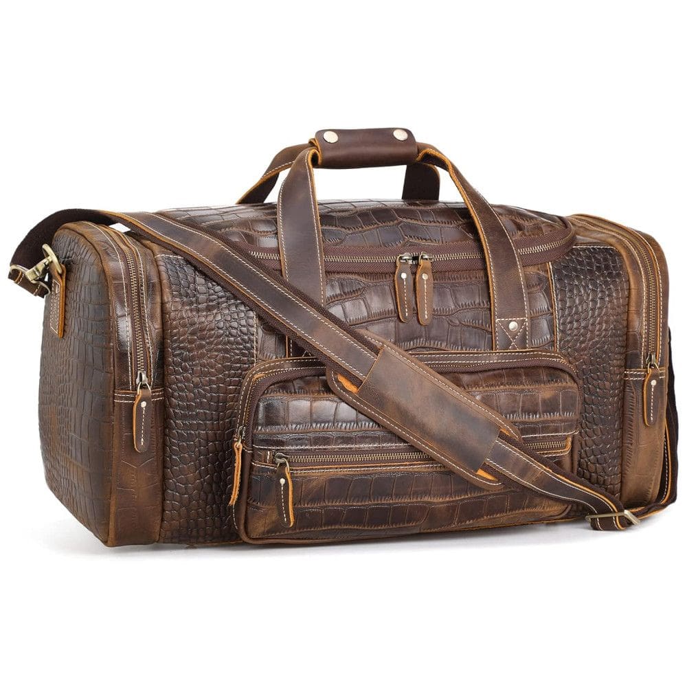 Bolsa de Viagem Masculina Clássica de Couro, POLARE , Marrom Escuro
