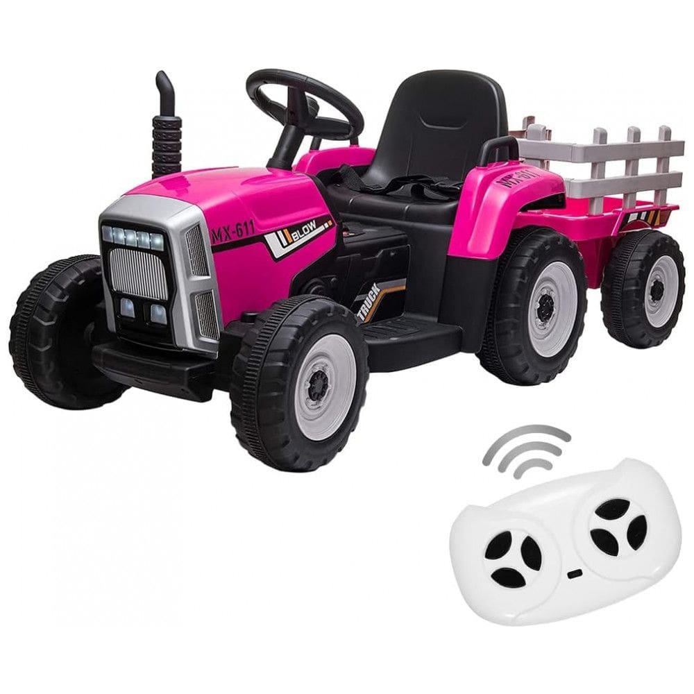 Trator Elétrico Infantil com Controle Remoto, Faróis de 7 LED, 2 Marchas, Reprodutor de Música e Porta USB, 12V, Nasitip, Rosa