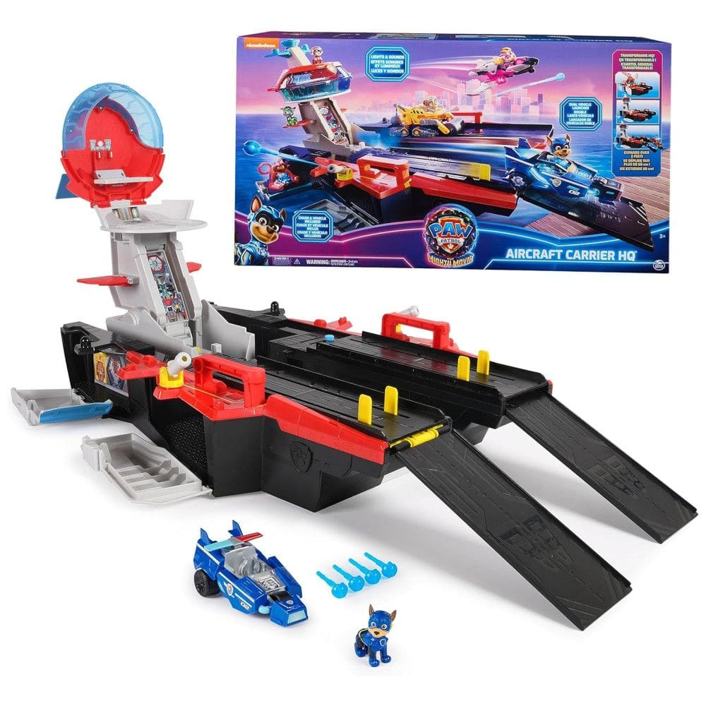 Porta-Aviões com Boneco de Ação Chase e Mighty Pups Cruiser para Crianças Acima de 3 Anos, Patrulha Canina
