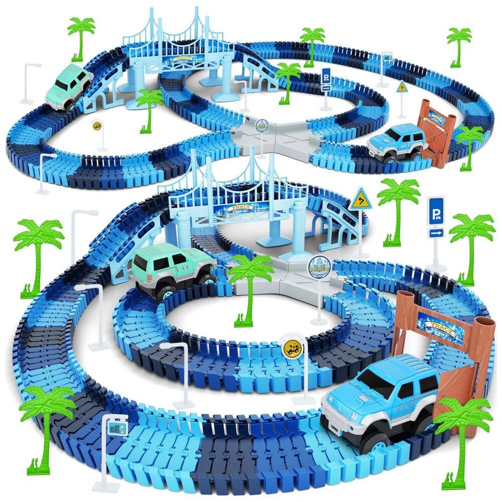 Playset Pista de Corrida Flexível com 269 Peças, Inclui 2 Carros, Idade Recomendada 3 a 6 Anos, Toyk, Azul