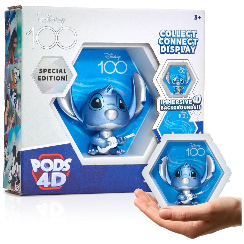 Brinquedo Stitch PODS 4D Colecionável, Tema Aniversário de 100 Anos da Disney para Colecionadores, Crianças e Adultos, WOW! PODS, Azul