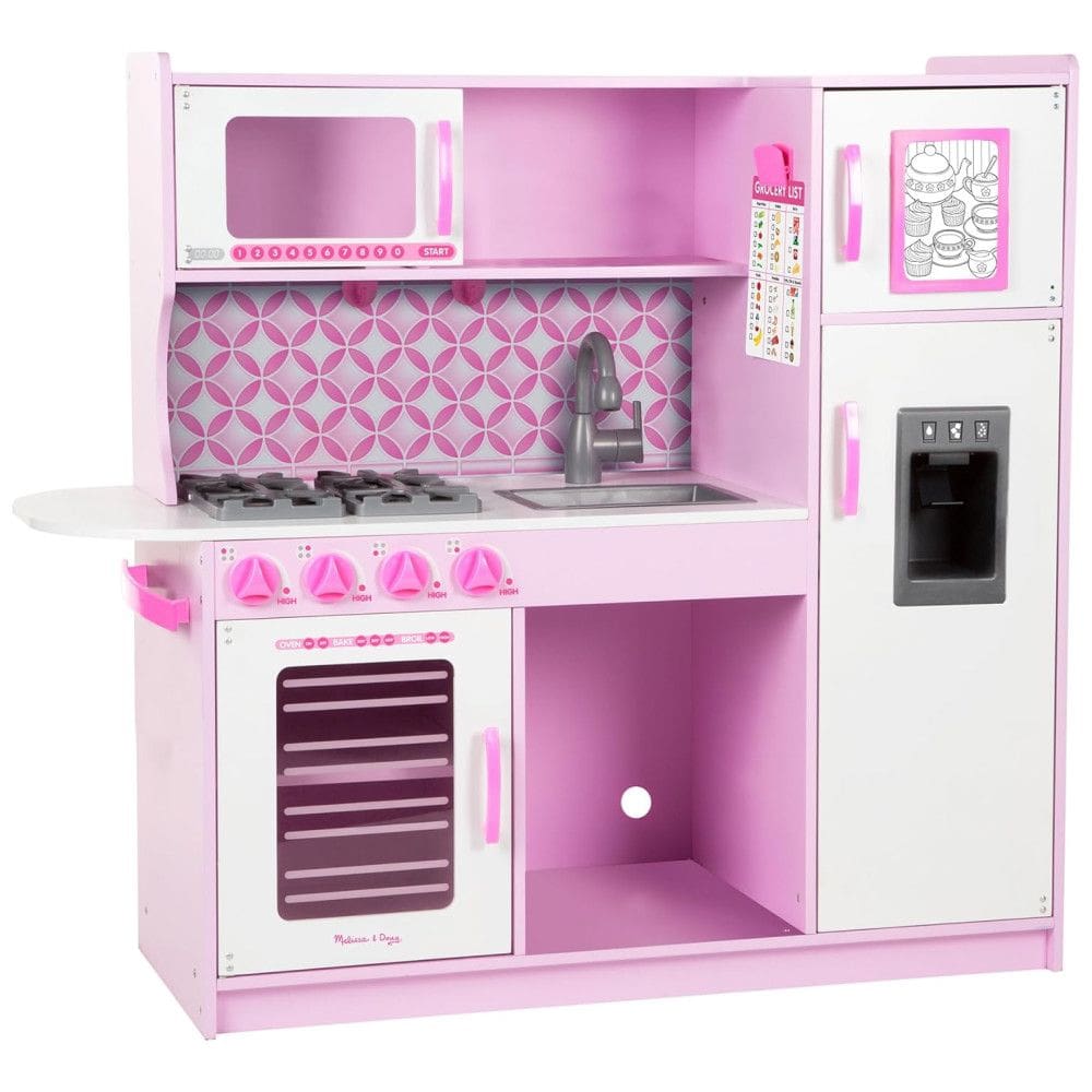Cozinha Infantil em Madeira com Forno, Fogão, Micro-Ondas, Pia e Geladeira com Dispensador de Gelo, Melissa Doug, Rosa