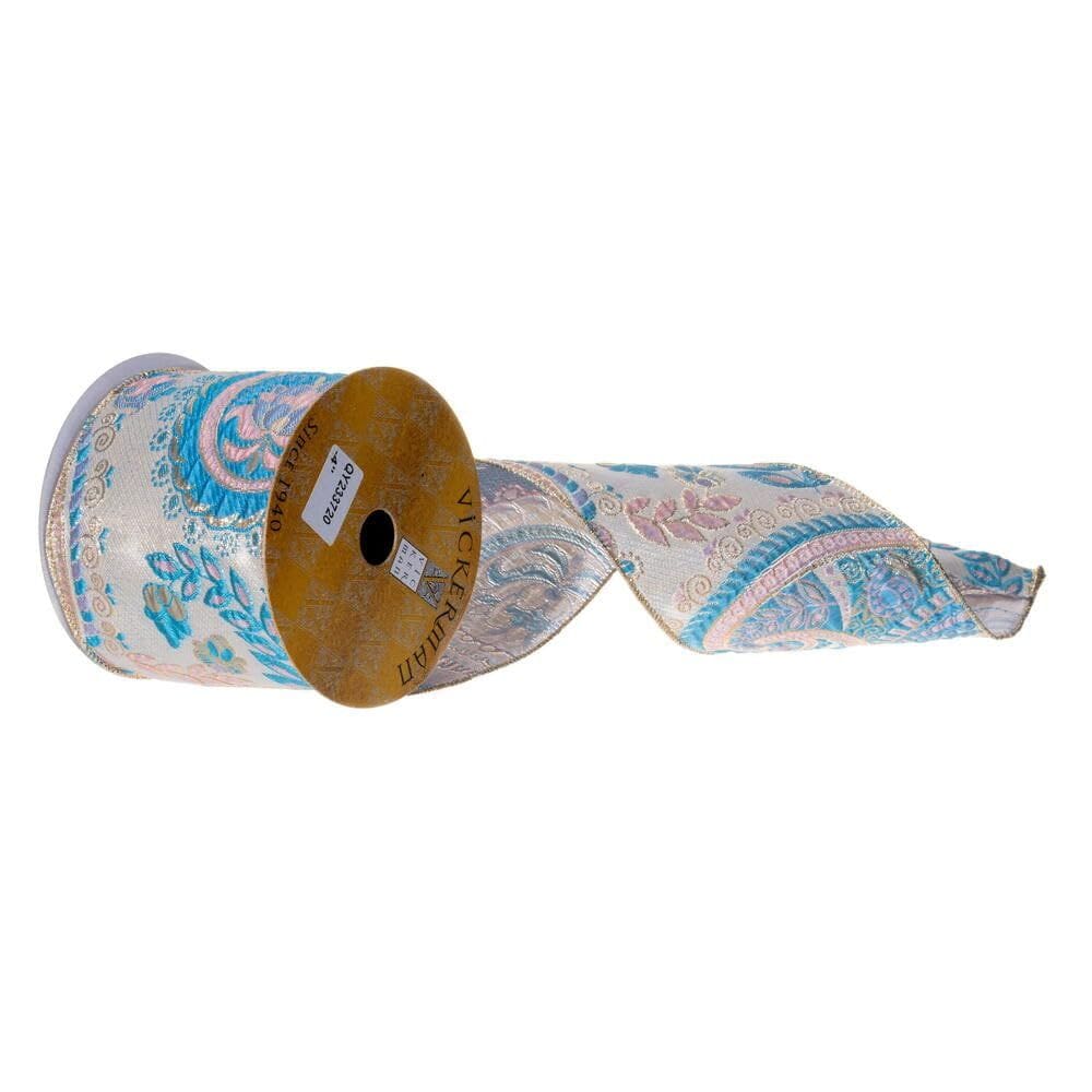 Fita Vickerman azul e rosa Metallic Paisley 4cm x 10m