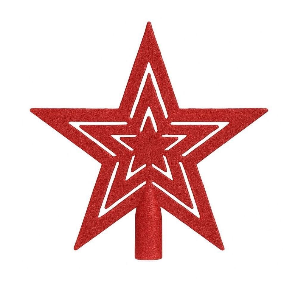 Ponteira Estrela Vazada Natal Glitter Vermelha 19cm - Magizi