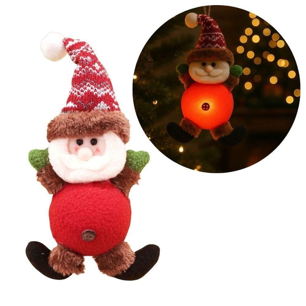 Papai Noel Iluminado Led Pelúcia Pendente Xadrez 24cm - Magizi