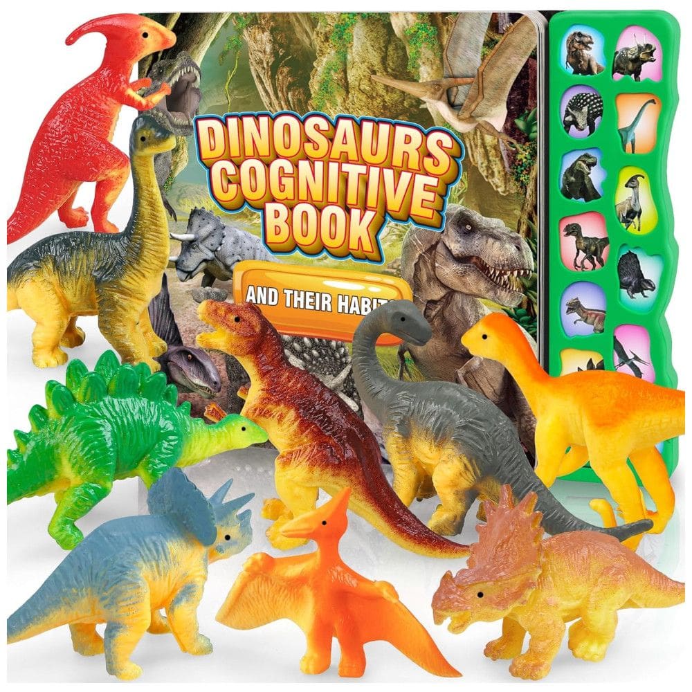 Kit de 12 Dinossauros Realistas com Livro de Sons para Crianças Acima de 3 Anos, IVOXEX