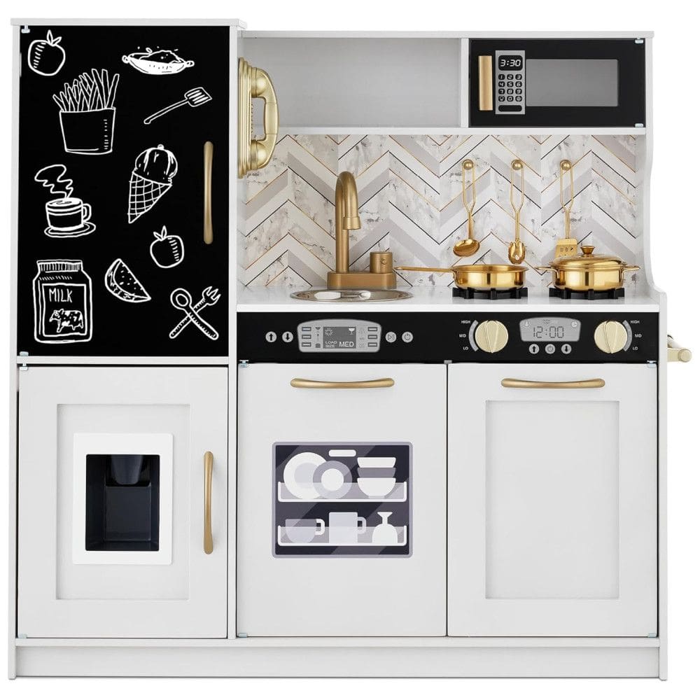 Cozinha Infantil com Design Realista, Telefone, Utensílios, Forno, Micro-Ondas e Pia para Crianças Acima de 3 Anos, Best Choice Products