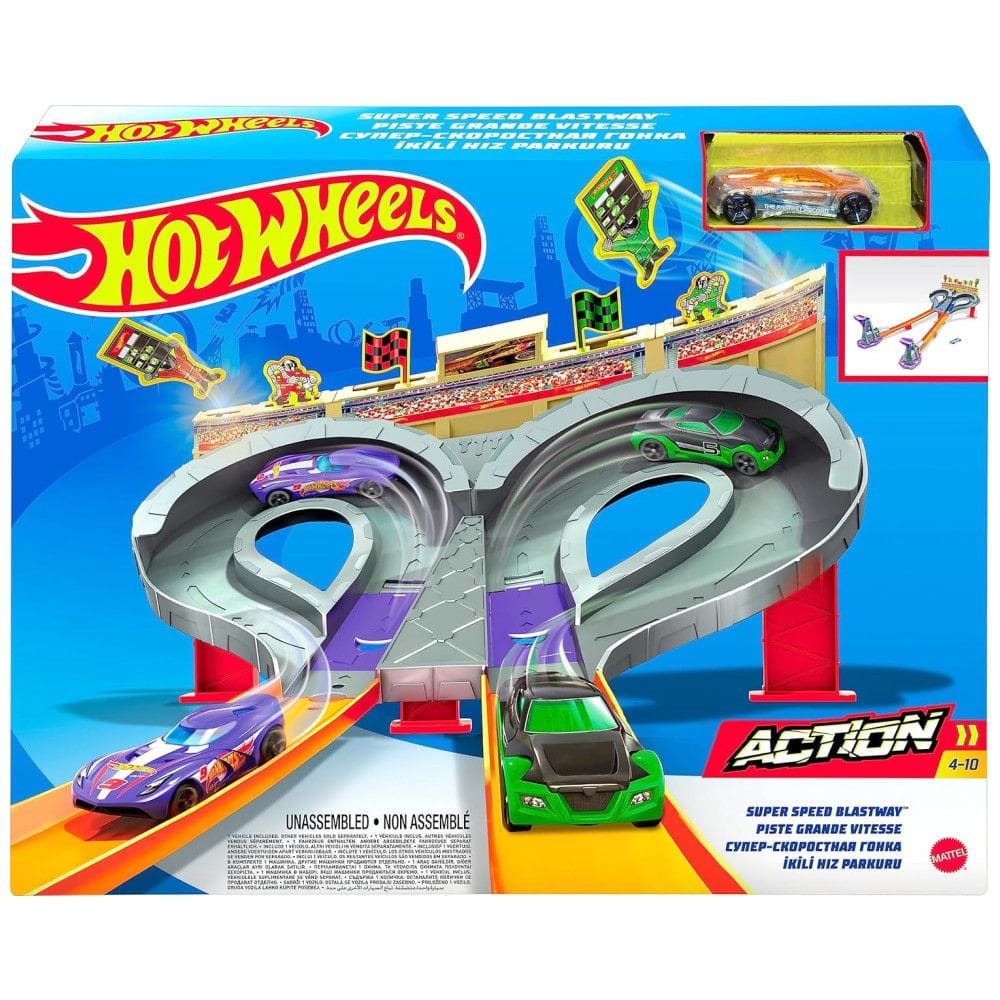 Pista de Corrida Dupla Hot Wheels Super Speed Blastway para 1 ou 2 Jogadores com 1 Carro Hot Wheels, Mattel