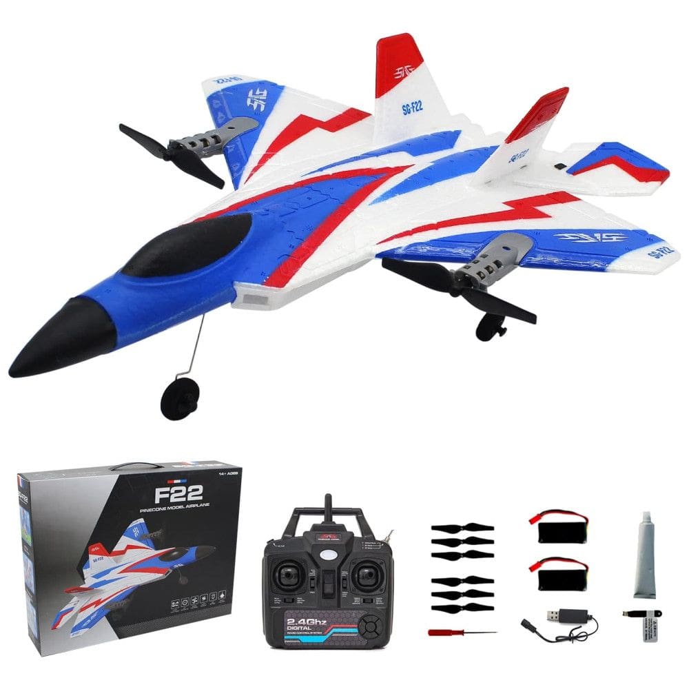 Jato de Controle Remoto com Duas Baterias Recarregáveis para Adultos ou Crianças, Leopmase F22, Azul