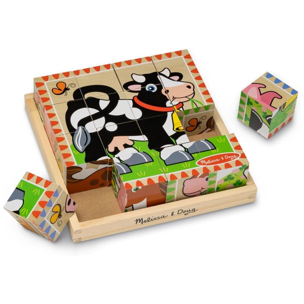 Quebra Cabeça em Cubo Infantil de Madeira, Tema Fazenda com Bandeja de Armazenamento e 16 Peças, Melissa & Doug