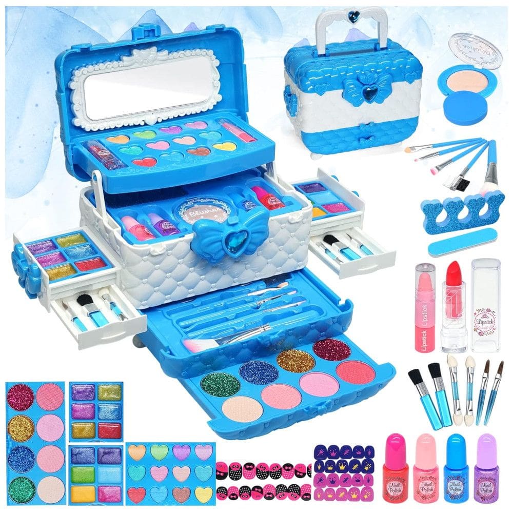 Kit de Maquiagem Infantil com 57 Peças para Crianças de 4 a 12 Anos, HERAPFANN Frozen, Azul