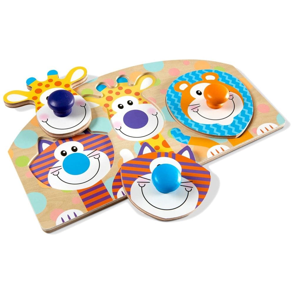 Quebra Cabeça de Madeira para Bebês, Tema Animais da Selva com 3 Peças e Grandes Botões, Melissa & Doug
