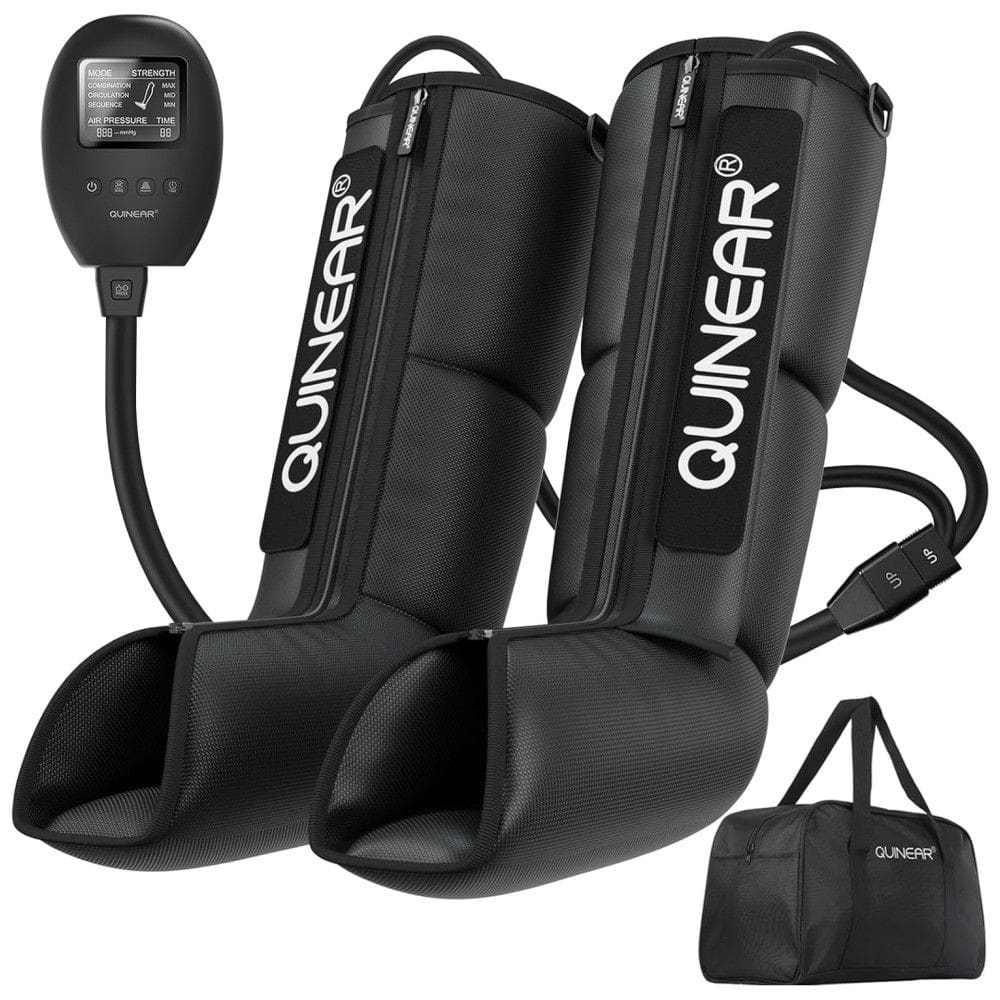 Massageador Elétrico de Compressão para Pernas e Pés com 3 Modos e 3 Intensidades, Bivolt, QUINEAR QN 070A, Preto