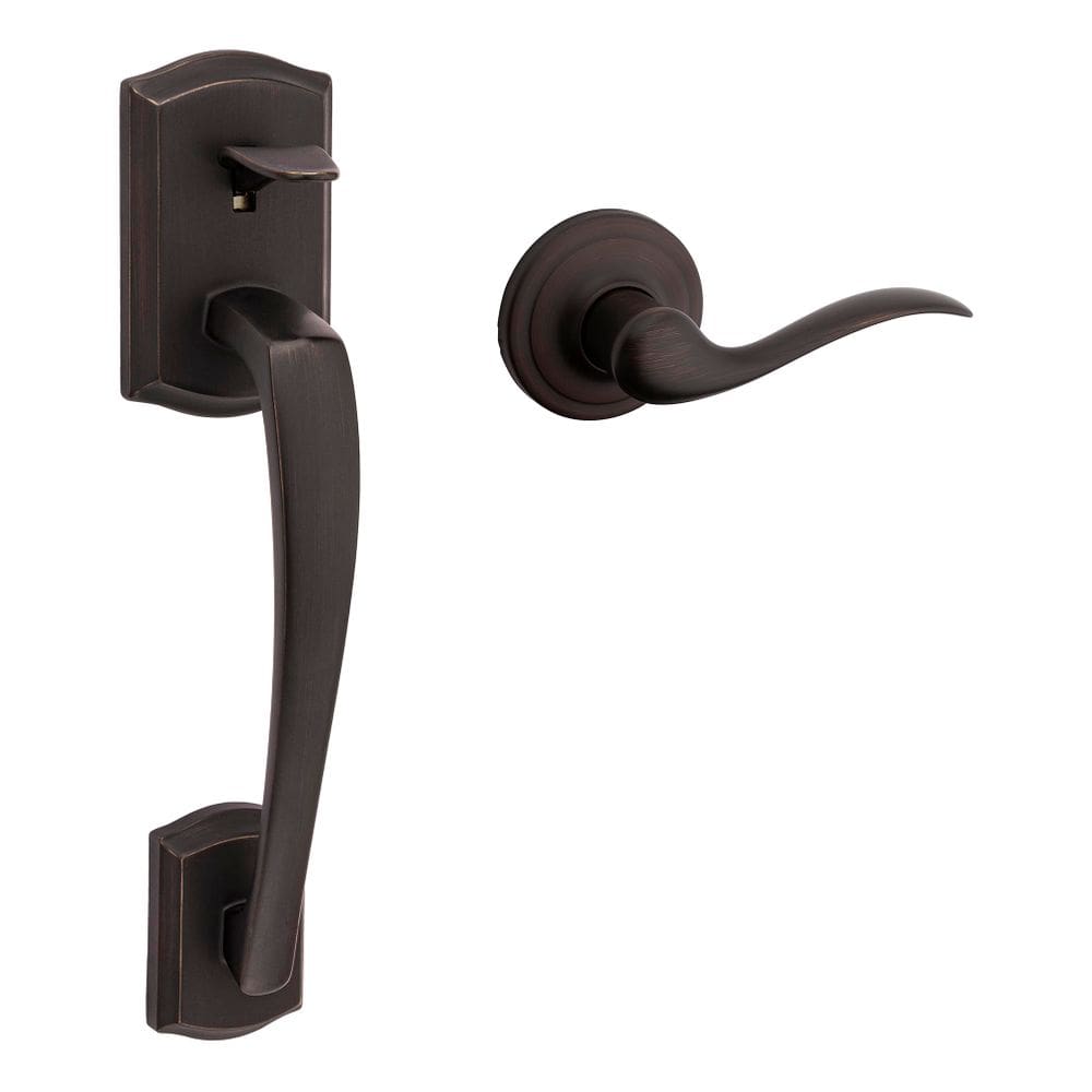 Conjunto de maçanetas para porta dianteira Kwikset Prescott Non-Locking Bronze