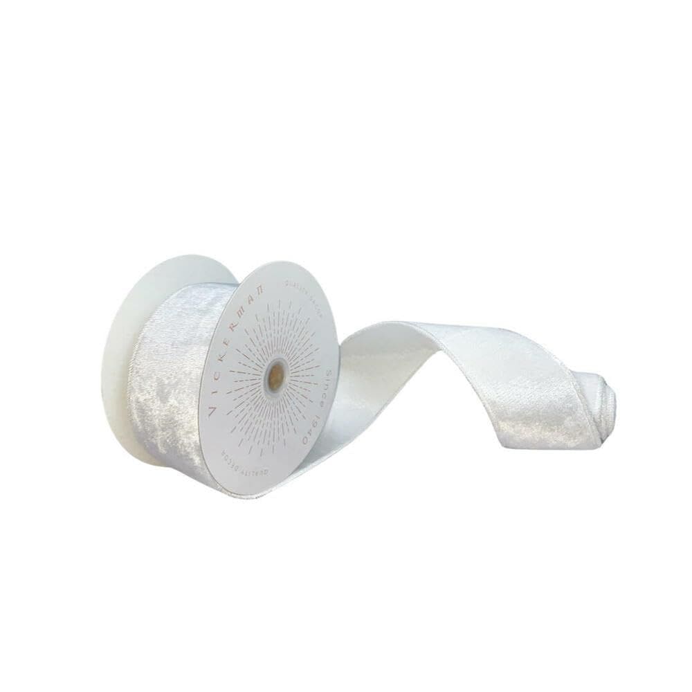 Cinta Decorativa Vickerman de Terciopelo Blanco de Peluche 6,5 cm x 9 m
