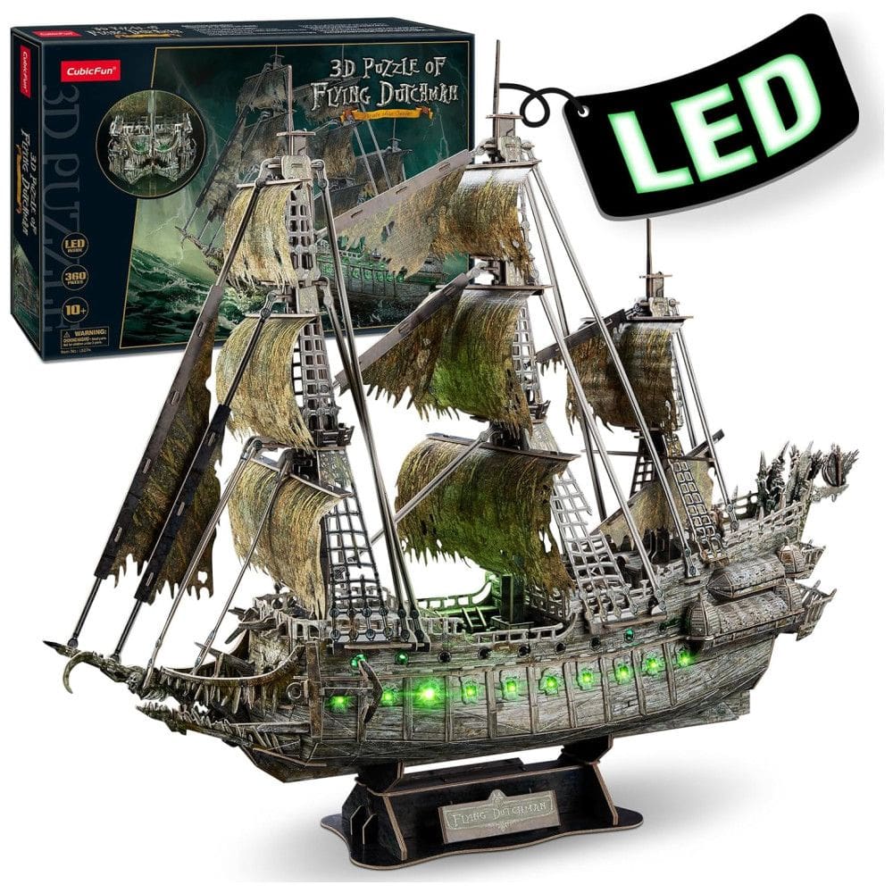 CubicFun Quebra Cabeças 3D Navio Fantasma Holândes Verdecom Led para Crianças e Adultos, 360 Peças