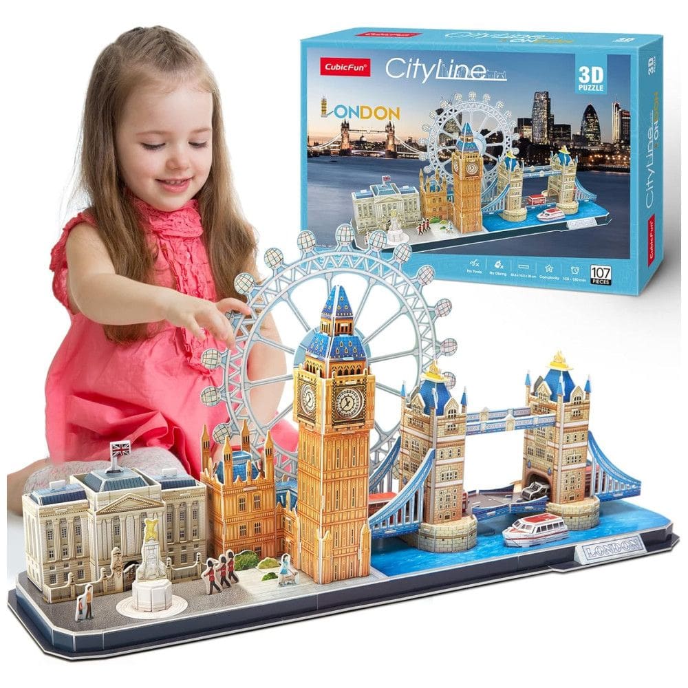 Quebra Cabeças 3D Arquitetura Londres para Crianças e Adultos, 107 Peças, CUBICFUN, Azul