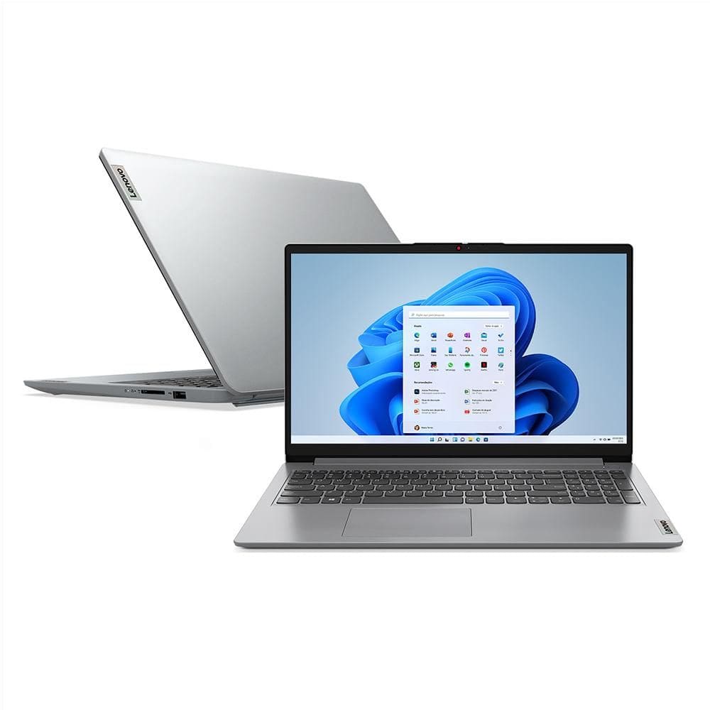Notebook Lenovo, Intel® Core™ i3-1315U, 8GB, 256GB, Tela de 15,6”, IdeaPad 1 15IRU7, Cinza - 83QJ0001BO