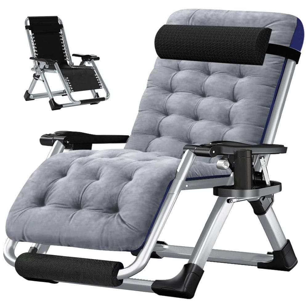 Cadeira Reclinável Ajustável Gravidade Zero com Apoio de Cabeça e Porta Copos, LILYPELLE, Cinza