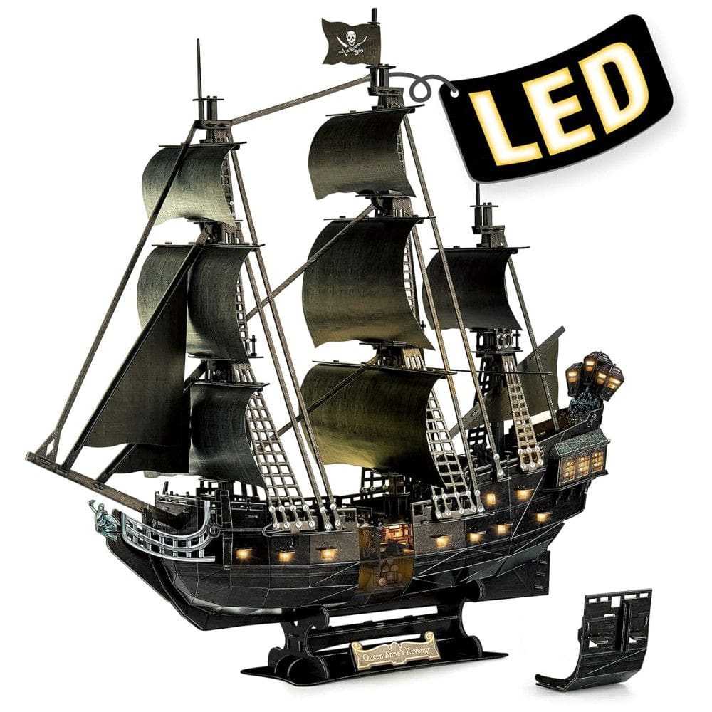 Quebra Cabeças 3D Navio com Led para Crianças e Adultos, 293 Peças, CUBICFUN L520h 0, Preto