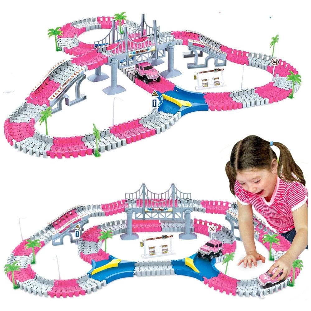 Pista de Corrida Dobrável com 168 Peças para Crianças Acima de 3 Anos, Liberty Imports CF1403, Rosa