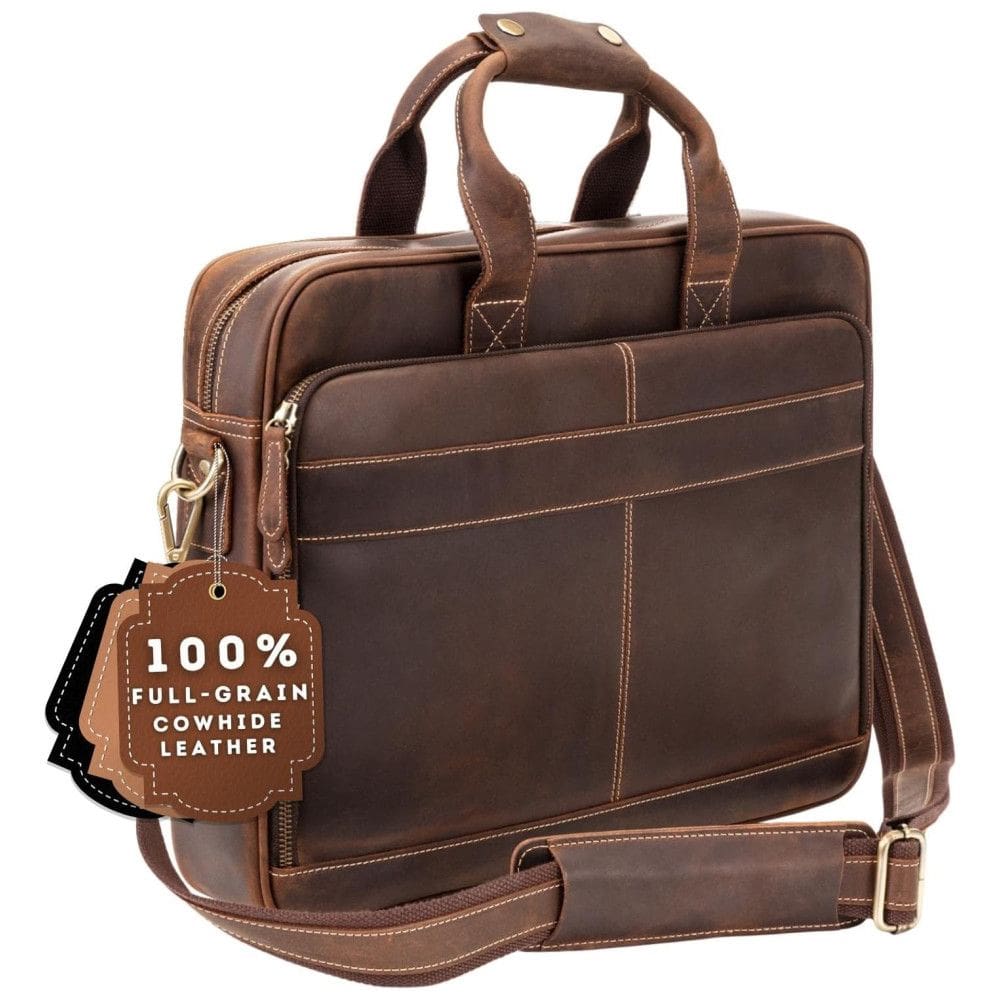 Bolsa, Maleta de Couro Masculina para Laptop, LUXORRO, Marrom