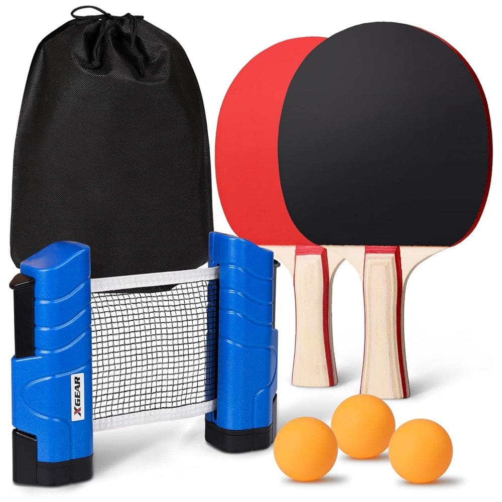 Kit de Ping Pong com Mesa Portátil, 2 Raquetes, 3 Bolas e Estojo Compacto, XGEAR, Preto