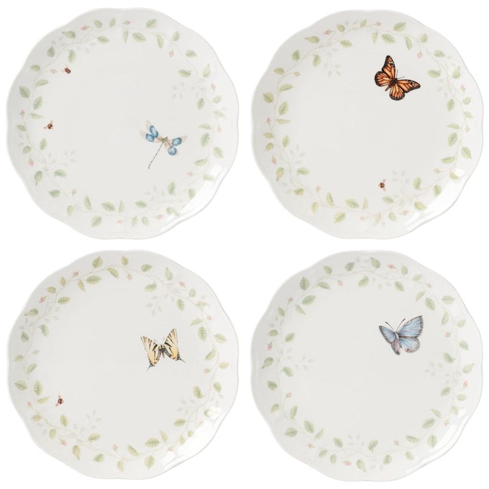 Conjunto de Pratos para Jantar com 4 Peças, Formato Ondulado Redondo, Material de Porcelana e Tema de Borboleta, LENOX 894542, Colorido