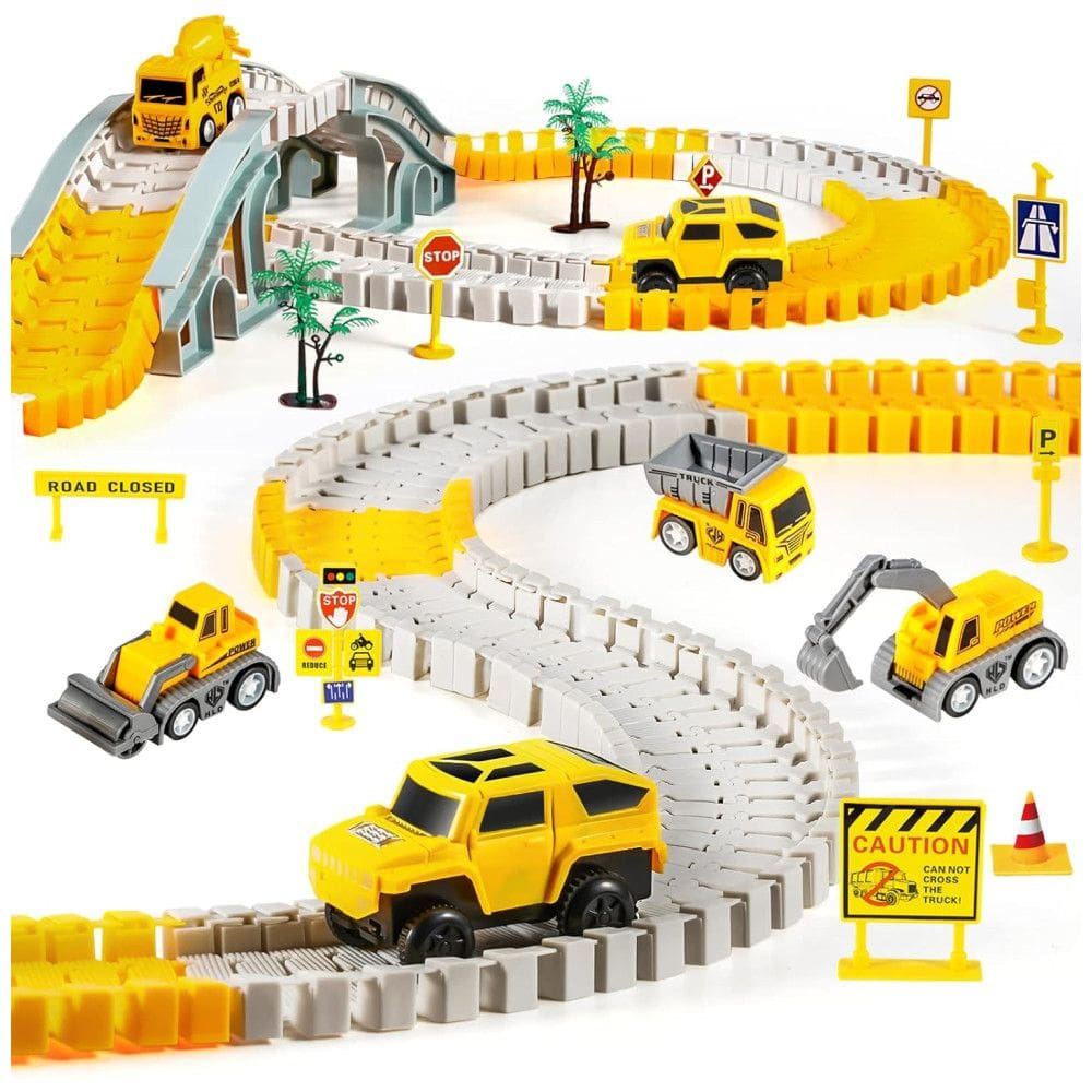 Pista de Corrida de Construção com 260 peças, Incluí 6 Carros para Crianças de 3 a 6 Anos, Kizplays, Amarelo.