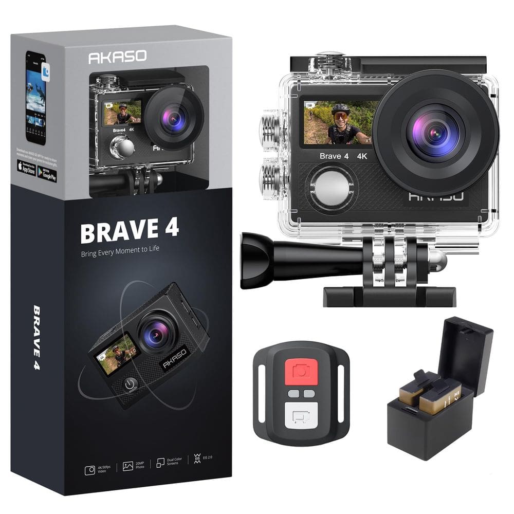 Câmera de ação AKASO Brave 4 4K30fps 20MP WiFi com EIS 40m à prova d`água