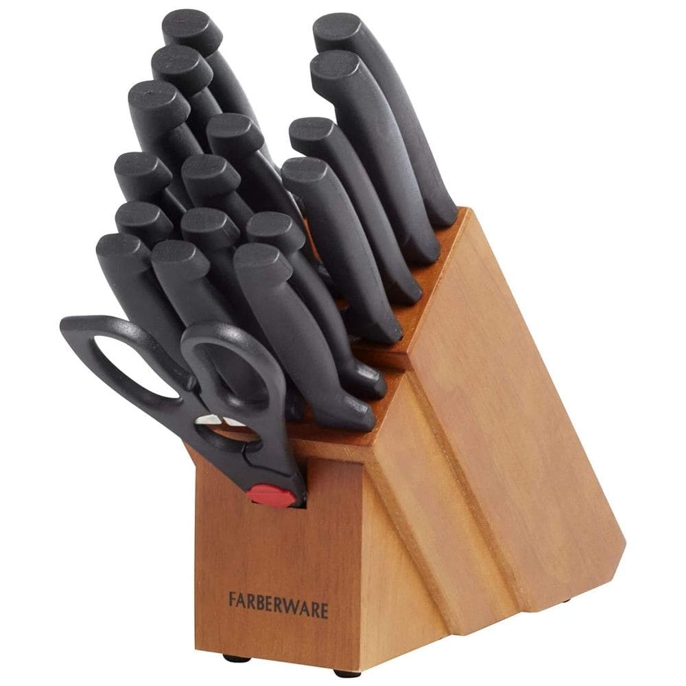 Conjunto de Facas com Afiador Embutido e Bloco de Bancada 18 Peças, FARBERWARE 5102280, Preto
