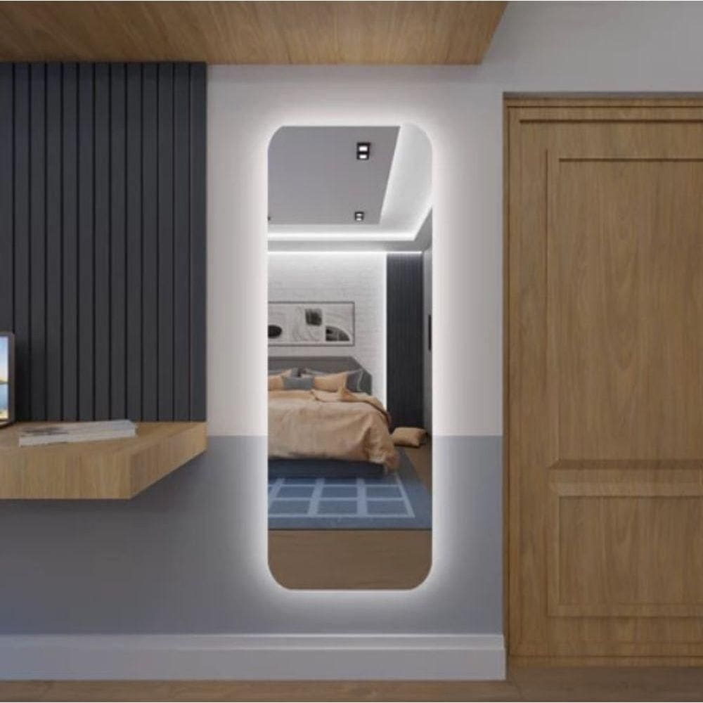 Espelho Brillare Corpo Inteiro Retangular Com LED 170cm x 70cm Quarto Sala Grande Moderno Branco Frio