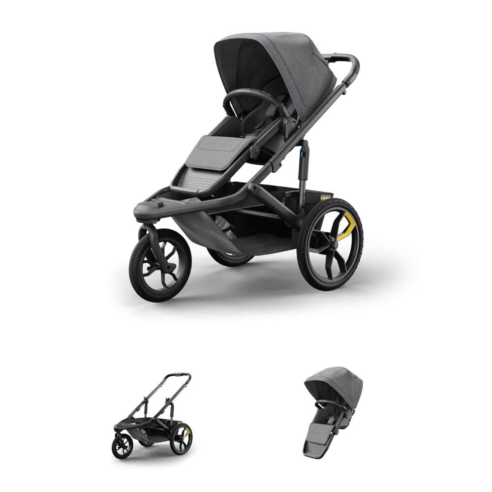 Carrinho de Bebê de 3 Rodas Ideal para Corridas, Dobrável com Assento em Zigue Zague, Veer Switch&Jog , Preto