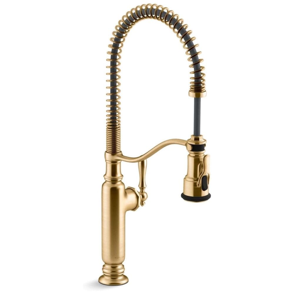 Torneira Cozinha Semi Profissional com Pulverizador Pull Down Sprai, KOHLER 77515-2MB Tournant, Dourada